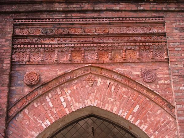 Terracotta ornamentation mihrab detail Sixty Dome Mosque